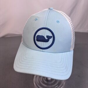 Vineyard Vines Hat Cap Snap Back Light Blue White Trucker Mesh Whale Mens